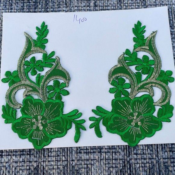 Green Embroidery Patches Leaf Shape Iron On Patches Set of 2 Patches New - Picture 3 of 7